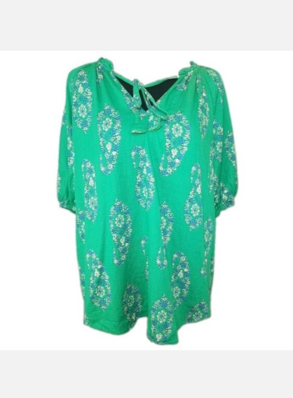 Green Paisley Peasant Top - Women's Casual Blouse